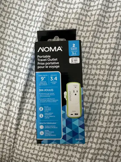 NEW NOMA 2-Outlet USB-A/USB-C Portable Travel Outlet, 9-in Cord, View more