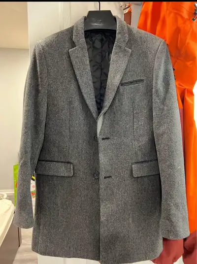 men wool long coat peacoat over coat grey size 36 small medium, View more
