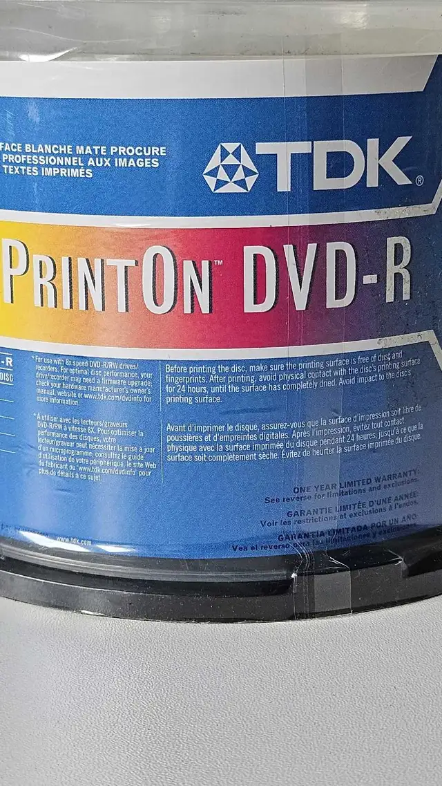 TDK DVD-R PRINT-ON White Matte 4.7 GB 50-Pack Blank Discs in CDs, DVDs & Blu-ray in City of Montréal - Image 6