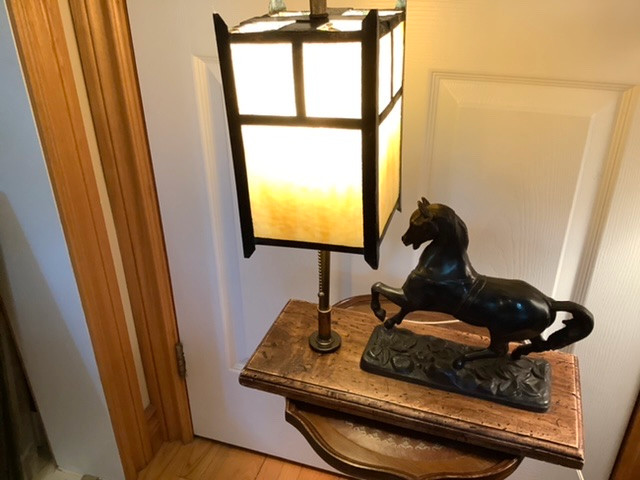Vtg Arts & Crafts Slag Glass Brass and Metal Horse Lamp in Indoor Lighting & Fans in Belleville