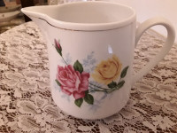 FINE PORCELAIN CHINA WATER JUG  -  BIG PINK and YELLOW ROSES