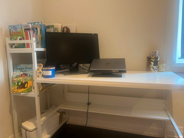 White 46” Desk with Attached Bookshelf – $150 in Desks in Mississauga / Peel Region