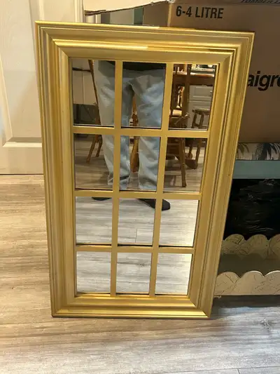 Gold Windowpane Decorative Wall Mirror 28 1/2ichs by 17inchs, View more