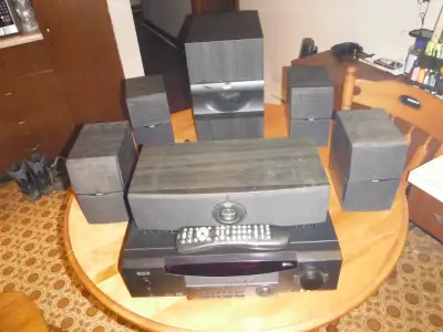 RCA Surround Sound 1000w RMS Home Theater. Tested and everything works good, Remote as well. In fron...