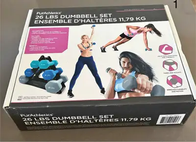 NEW-IN-BOX PurATHLETICS 26 LB Dumbbell Set + Rack, View more