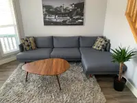 Sofa with chaise, and coffee table