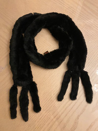 Vintage DANIER Black Rabbit Fur Stole with Pompoms on Hem