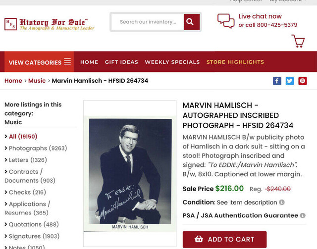 Marvin Hamlish Autographed 8x10 Photo & Index Card dans Art et objets de collection  à Ville de Toronto - Image 3