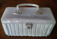 Vintage Lucite/White Wicker Purse, Great for Display
