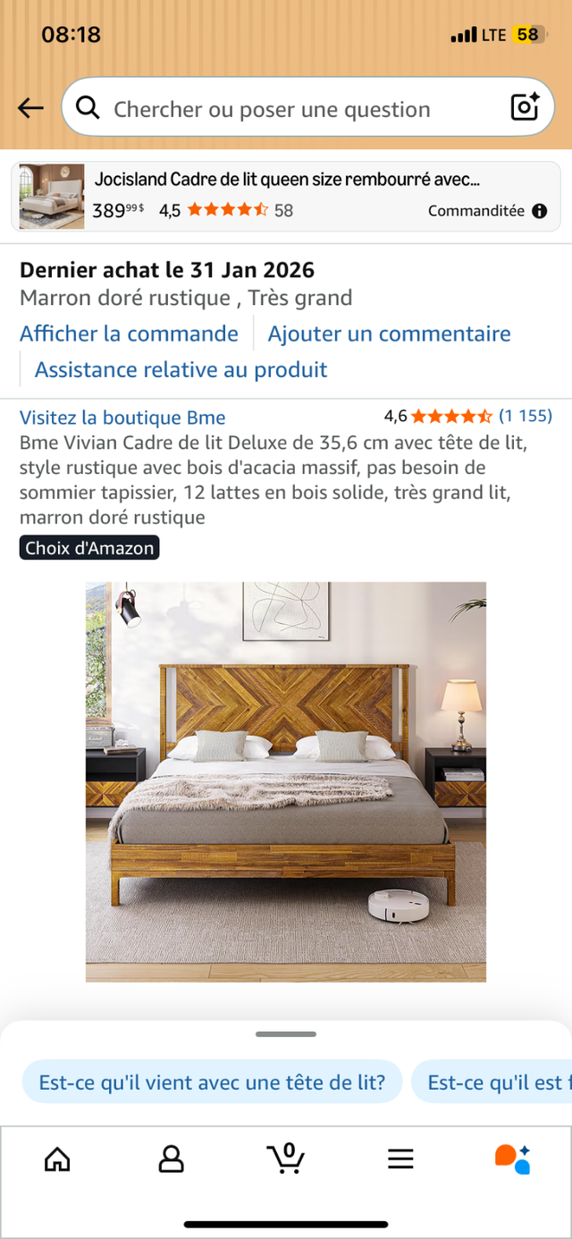 Lit King en bois Vivian Cadre de lit Deluxe de 35,6 cm in Beds & Mattresses in Longueuil / South Shore - Image 3
