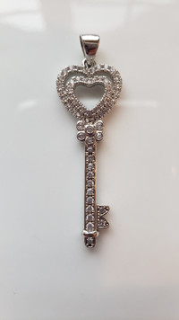 Key to my Heart Silver and Crystal Pendant 