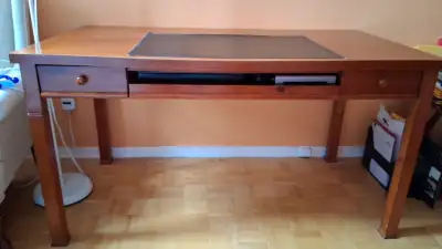 Acacia Wood Office Desk with Drawers & Keyboard Tray, View more