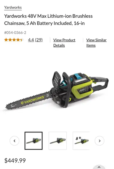 Yardworks 48V Max Lithium-ion Brushless Chainsaw, View more