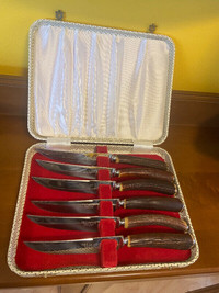 Vintage Genuine Antler Handle 6pc Knives Set Cox Co Ltd