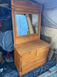 Vintage Oak Ash dresser with mirror antique solid wood