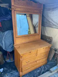 Vintage Oak Ash dresser with mirror antique solid wood