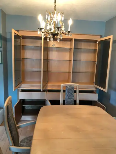 China cabinet with matching dining table and chairs, View more
