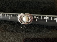 Sterling Silver (925) Filigree and Freshwater Pearl Ring