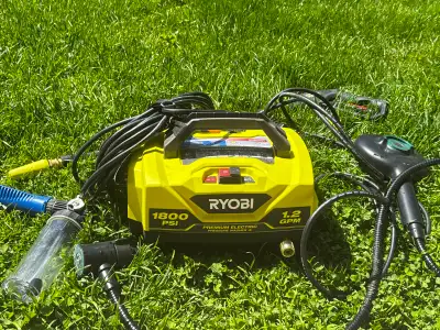 RYOBI electric pressure washer with 1800 PSI and 1.2 GPM is a reliable and easy-to-use cleaning tool...