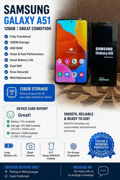 Samsung Galaxy A51, View more