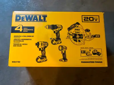 Brand new Dewalt (DCK477D2) 20V MAX XR Li-Ion brushless cordless 4-tool combo kit with (2) 2.0Ah bat...