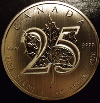 2013 Canada $5 Maple Leaf 9999 Silver 1 oz Coin 25th Anniversary