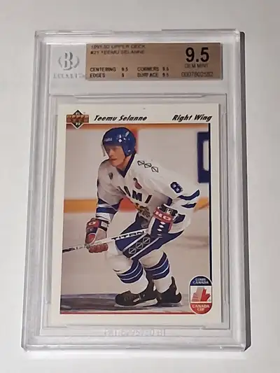 Teemu Selanne Upper Deck Rookie Card Graded BGS 9.5 Gem Mint, View more