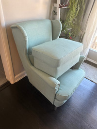 IKEA armchair with stool - teal colour