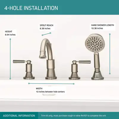 DELTA FAUCET PTT4523-BN Westchester Roman Tub Trim Kit with Hand, View more