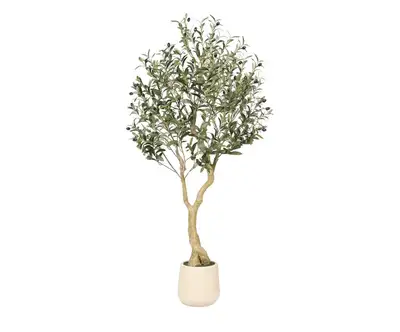 Enhance your living space with this brand new, artificial olive tree, standing at 5 feet tall. This...
