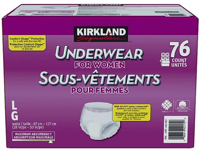 Kirkland Signature protective underwear for women. Adult Diapers Size Large, 76 count sealed boxes (...