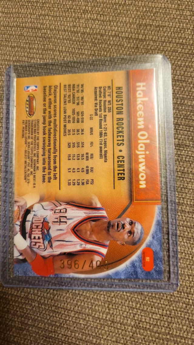 1999 Bowmans Best Hakeen Olajuwon Refractor Card /400 in Arts & Collectibles in City of Toronto - Image 2