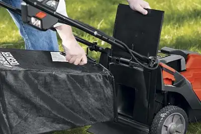 Black Decker cordless lawnmower bag, View more