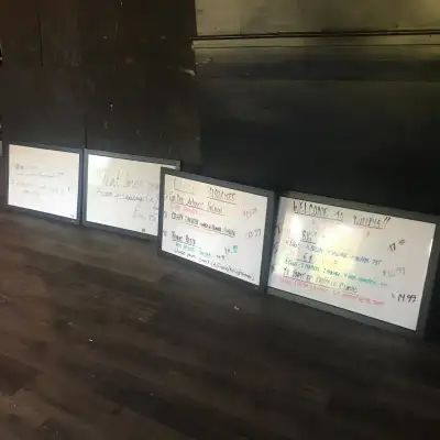 PRICED EACH (4 AVAILABLE) marker white board restaurant signs all same size 3 feet by 2 feet Pickup...