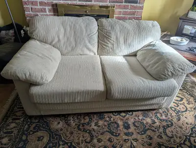 Light Grey Coloured Couch With White Embroidered Stripes, View more