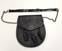 Day Sporran - black leather and chain