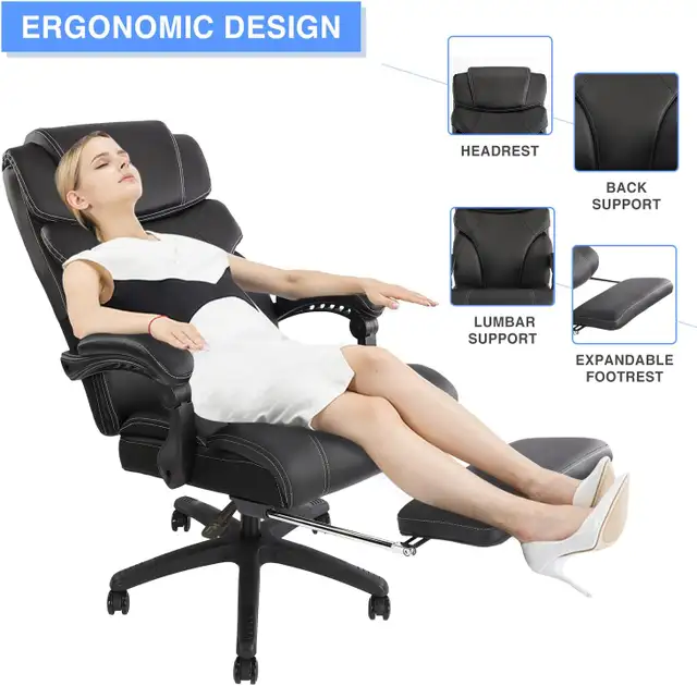 NEW Leather Office Chair, holds 400lbs, Reclines with Footrest in Chairs & Recliners in Kelowna - Image 7