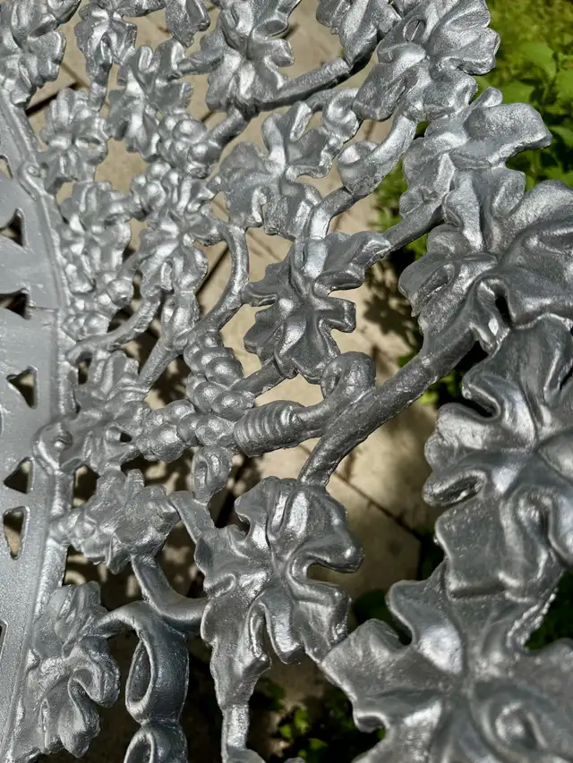 4 Piece Set of Silver Vintage Cast Iron Chairs, Bench, & Table in Patio & Garden Furniture in Norfolk County - Image 6