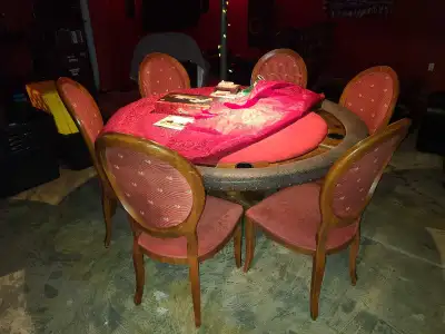 Awesome poker table, home made, heavy duty, does come apart for storage, but probably easier to just...