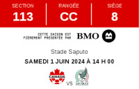 2 billets match Canada - Mexique 1er juin 2024 Stade Saputo $50