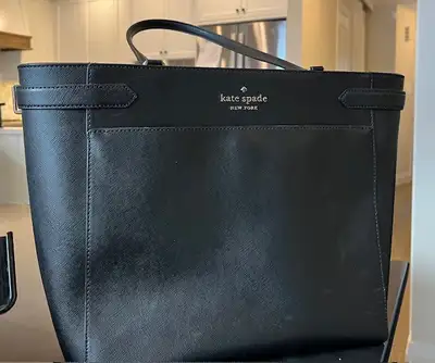 Kate Spade Staci Laptop Tote Bag BLACK Saffiano Leather Bag Purse Travel in good condition
