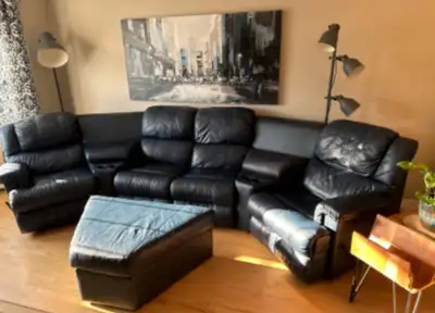 Blue leather couch , View more