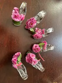 Vtg Blown Glass Napkin Rings Set of 6 Floral Trim Bunnies?