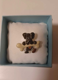 Brown Cartoon Dog With Bone And Red Heart Pin/Brooch