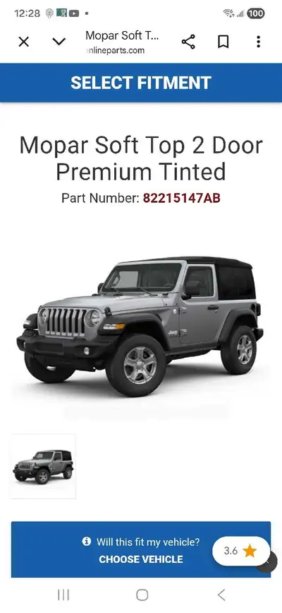 Mopar premium soft top with tinted windows for 2 door Jeep Wrangler. Used for 2 summers on 2022 Jeep...