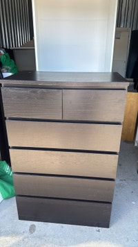 malm 6-drawer dresser brown stained ash veneer Anton Mid-Century Solid Wood with Walnut Finish 6-Drawer Dresser