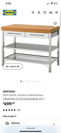 IKEA Rimforsa Bar cart/work bench/Kitchen Island