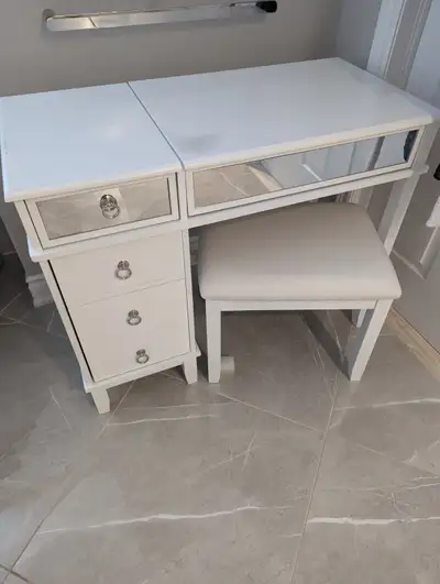 MOVING SALE: Excellent white vanity with matching stool, View more