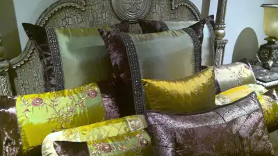 Gold, Brown Velvet, and Green Bedding or Sofa Cushion Set, View more