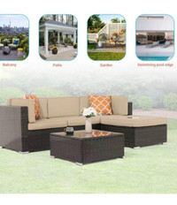 Outdoor Patio Glass Rattan Coffee Table New
